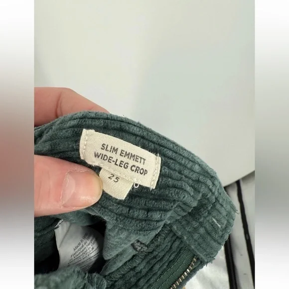 Madewell Slim Emmett Smoky Spruce Green Corduroy Crop Wide Leg Pants - Picture 7 of 8